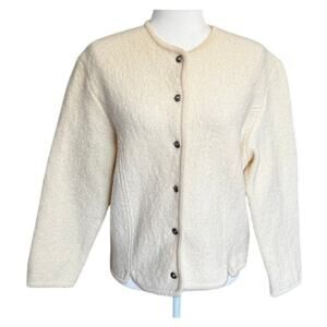Orvis 100% Wool Jacket Women’s Size 14 Cream Ivory Button Front Cardigan Style